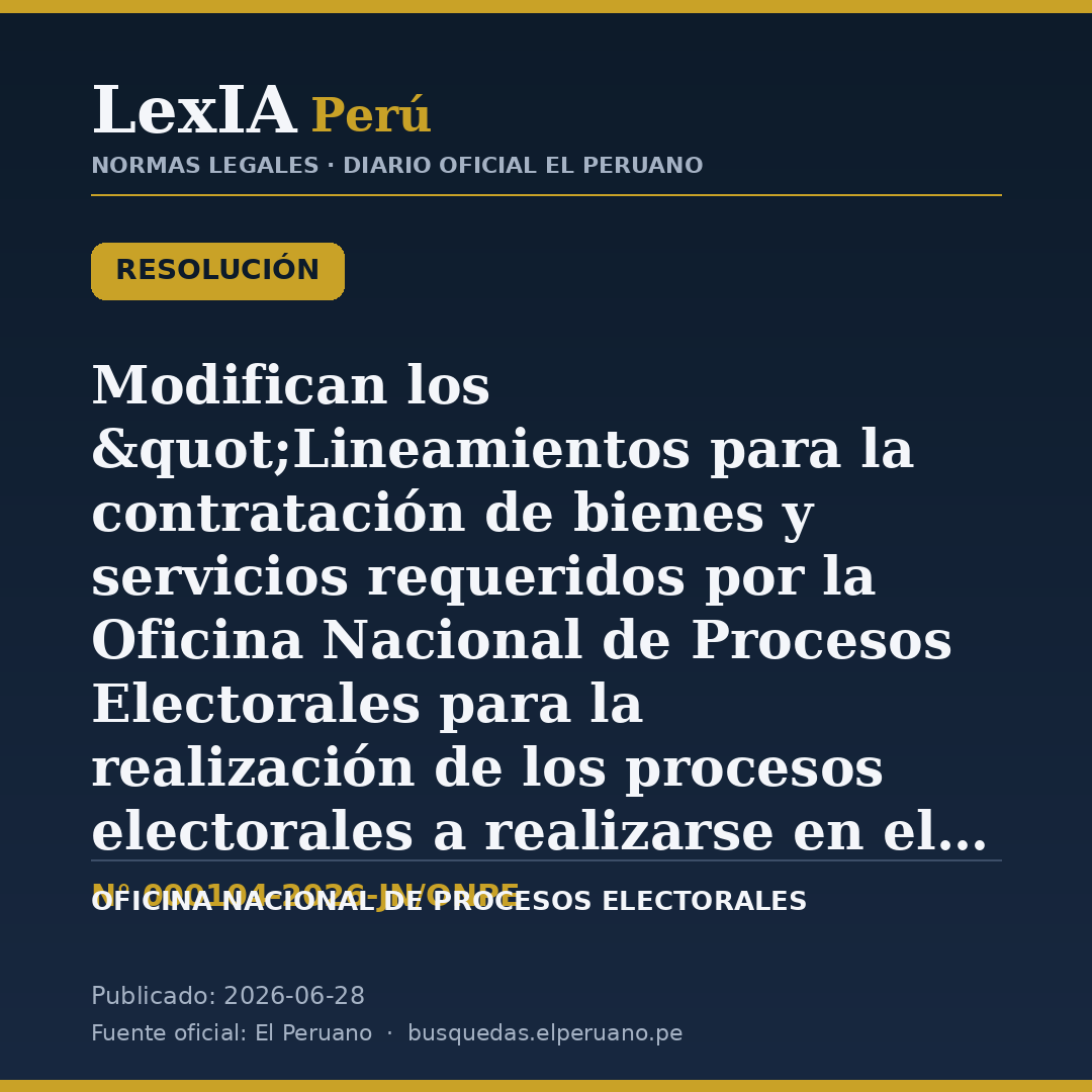 ONPE modifica lineamientos de contratación para elecciones 2026