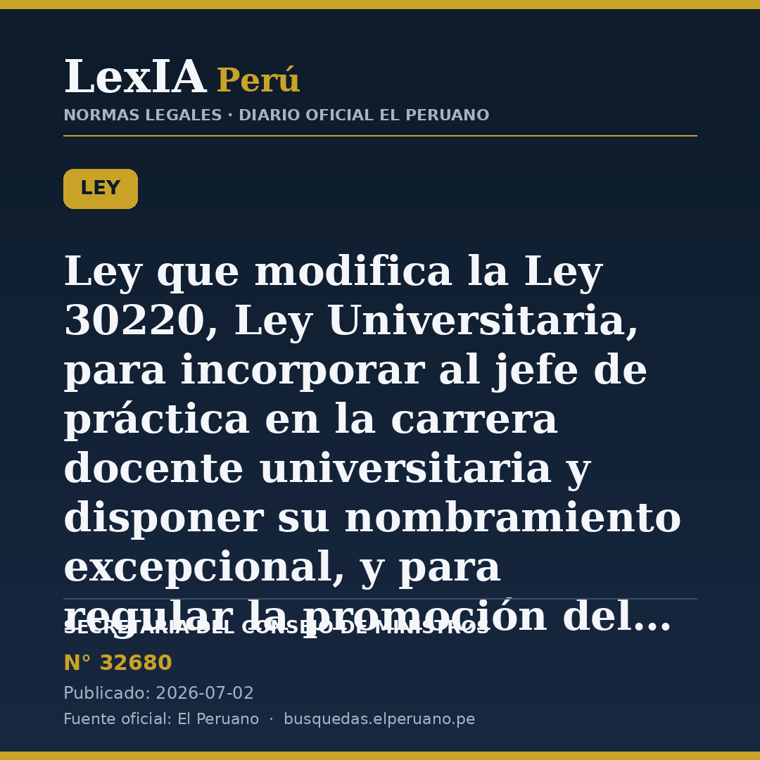 Ley N° 32680: Jefes de práctica ahora forman parte de la carrera docente universitaria