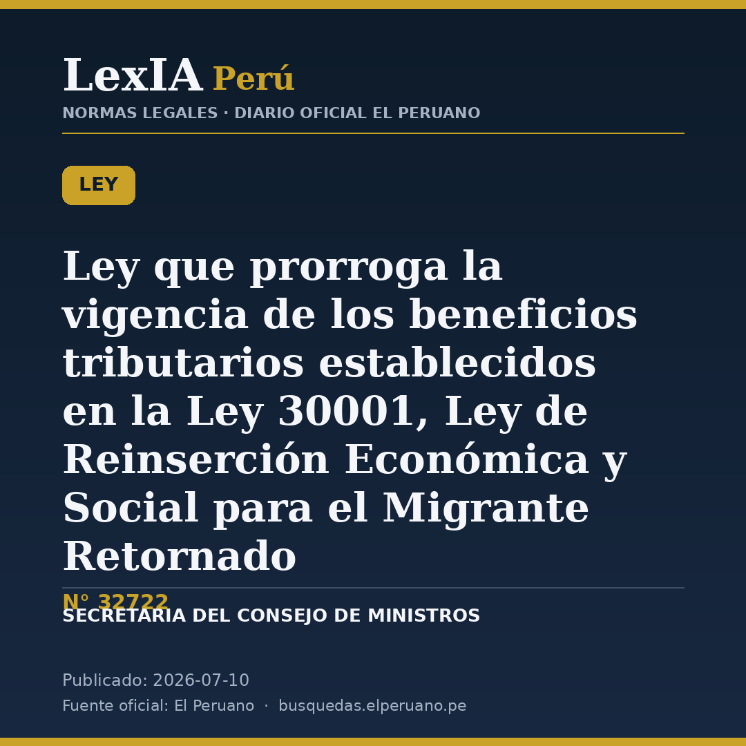 Ley N° 32722: Se prorrogan beneficios tributarios para migrantes retornados