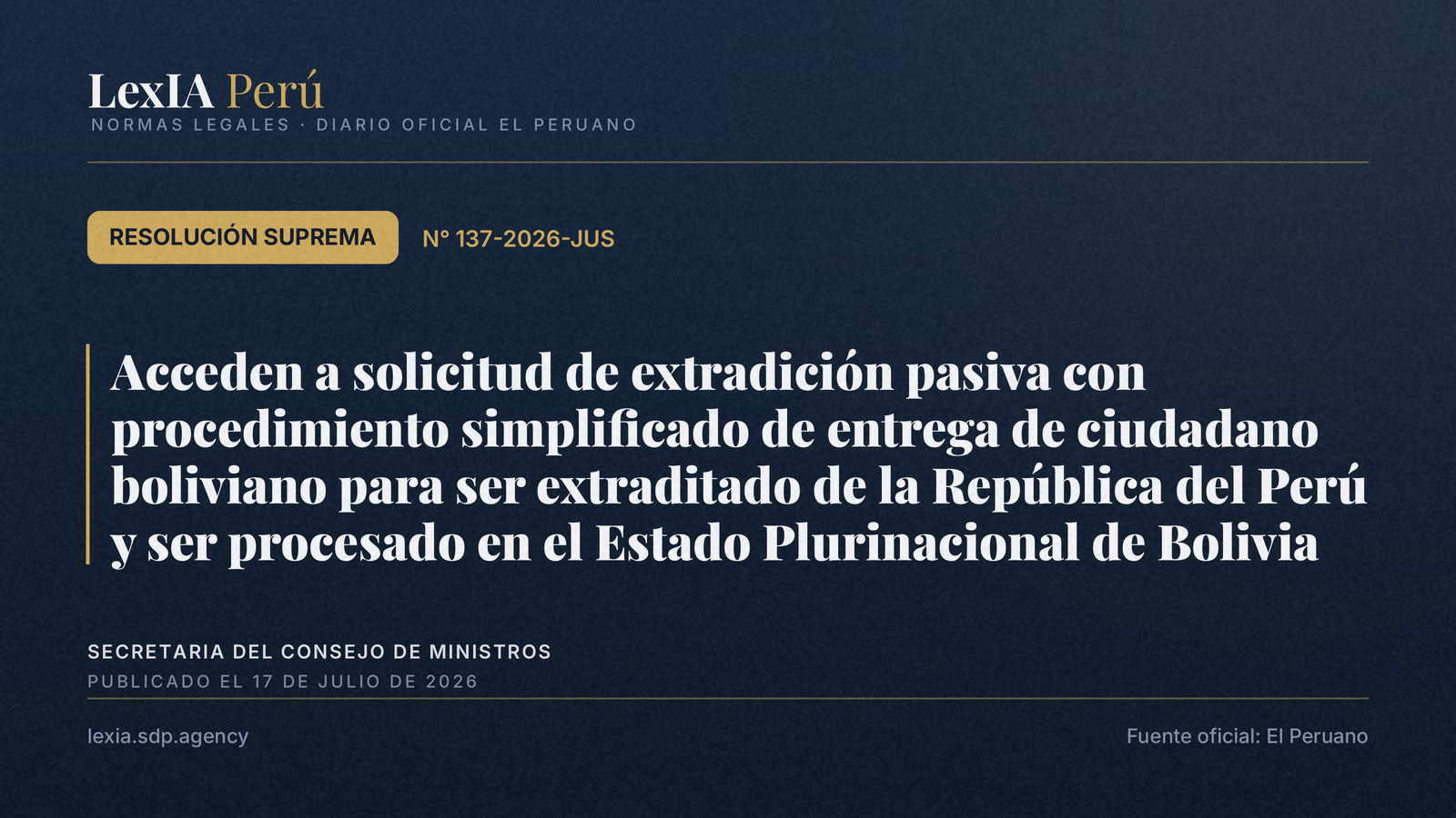 Extradición pasiva simplificada: Perú accede a entrega a Bolivia