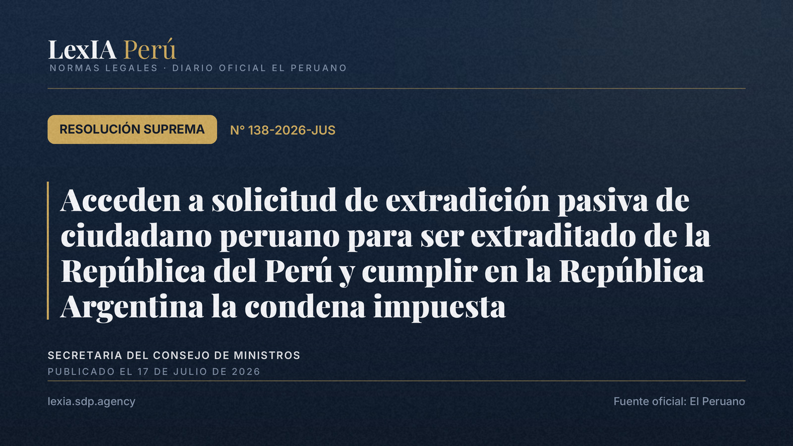 Extradición pasiva aprobada: peruano será enviado a cumplir condena en Argentina