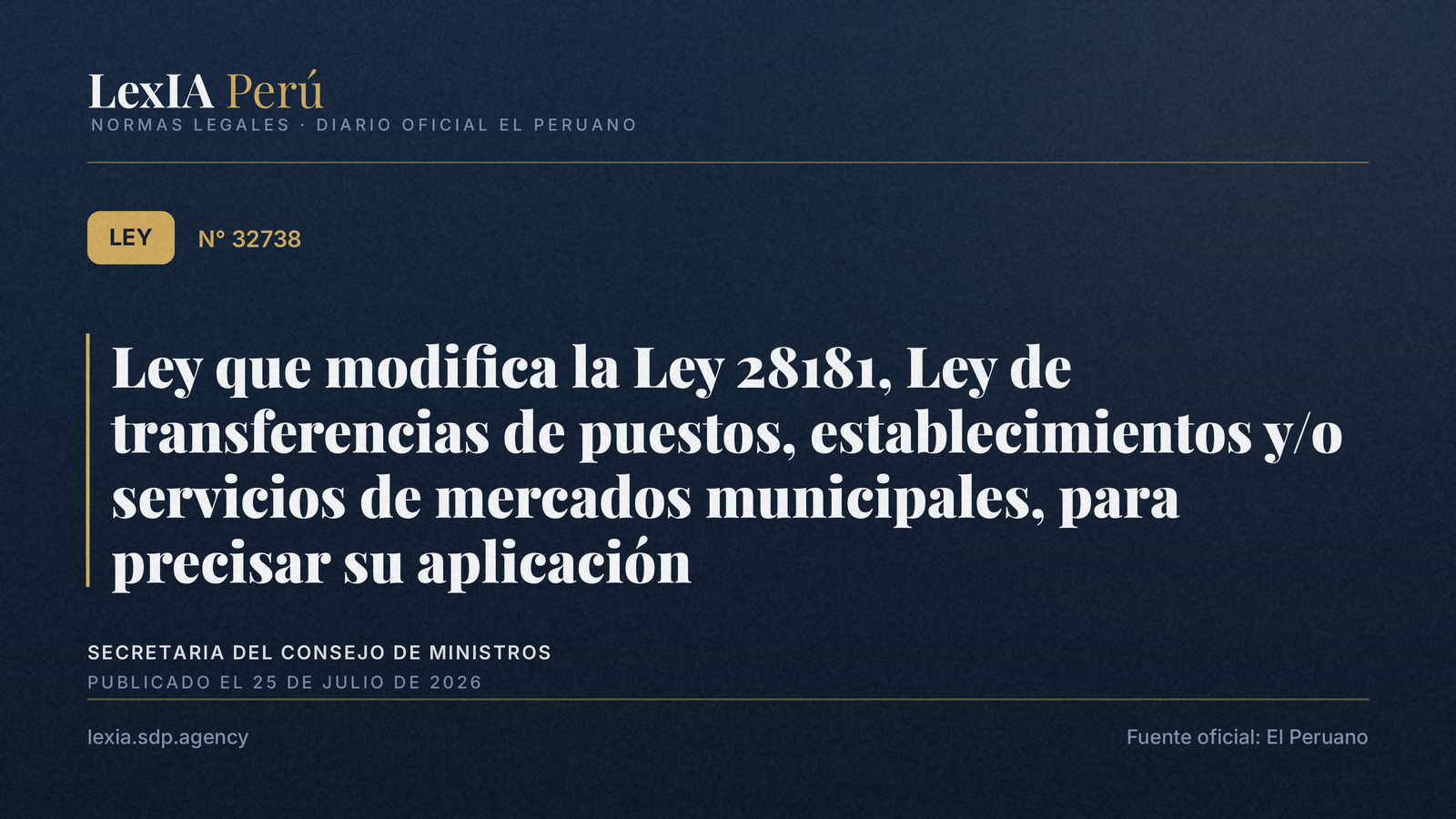 Ley 32738 ajusta las reglas de transferencia en mercados municipales