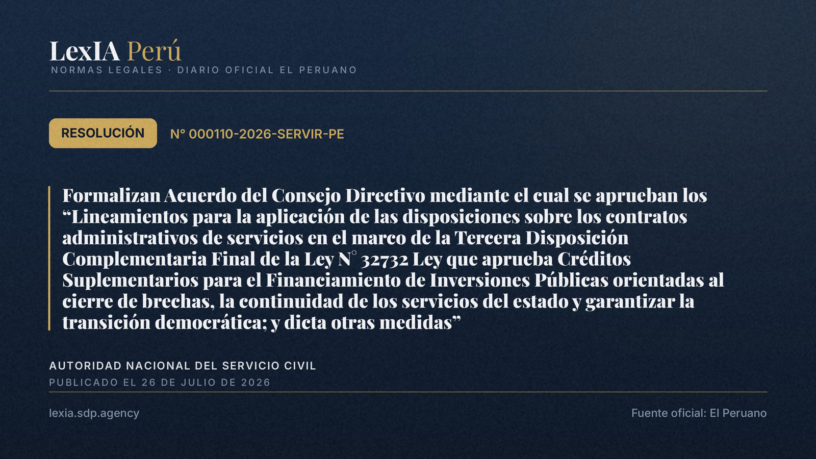 SERVIR aprueba nuevos lineamientos para contratos CAS (Ley 32732)