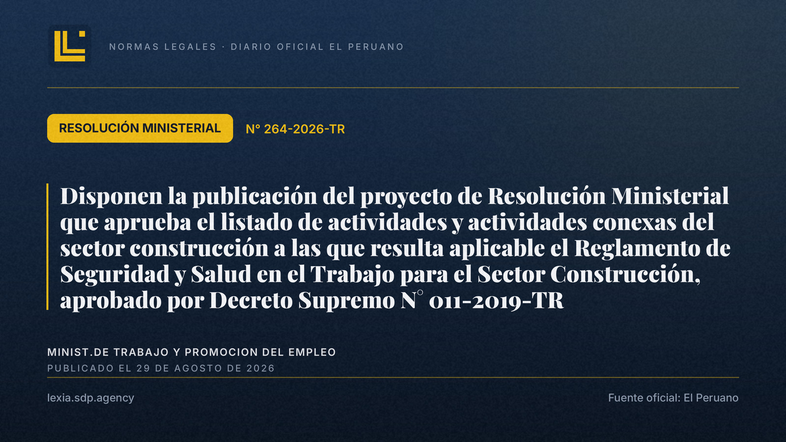 Construcción: publicado proyecto que define qué actividades caen bajo el reglamento SST
