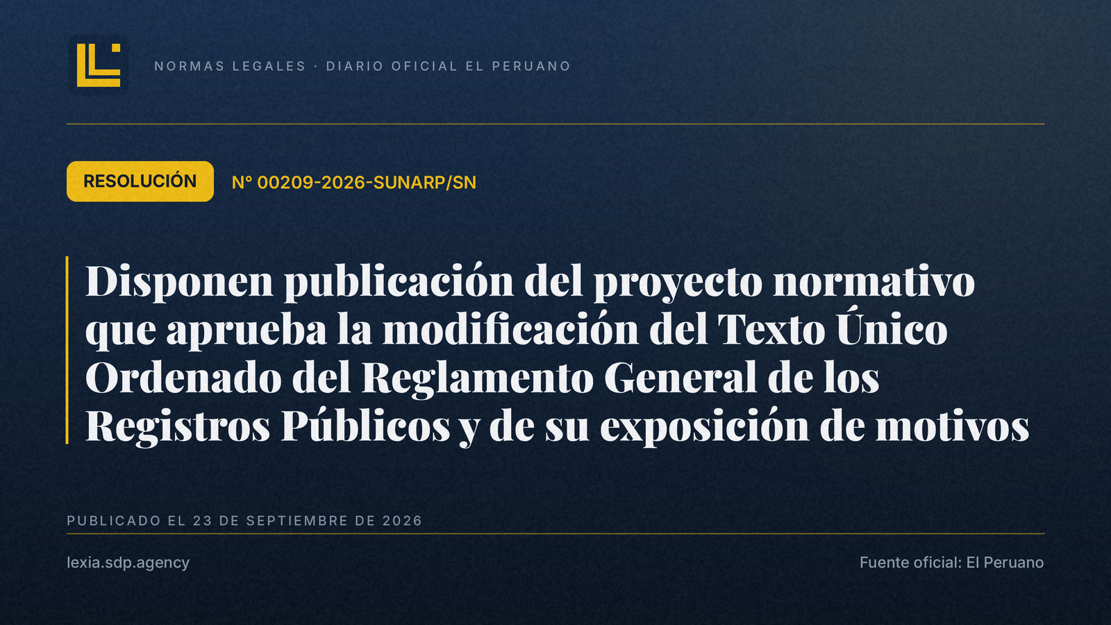 SUNARP publica proyecto que modifica el Reglamento General de Registros Públicos