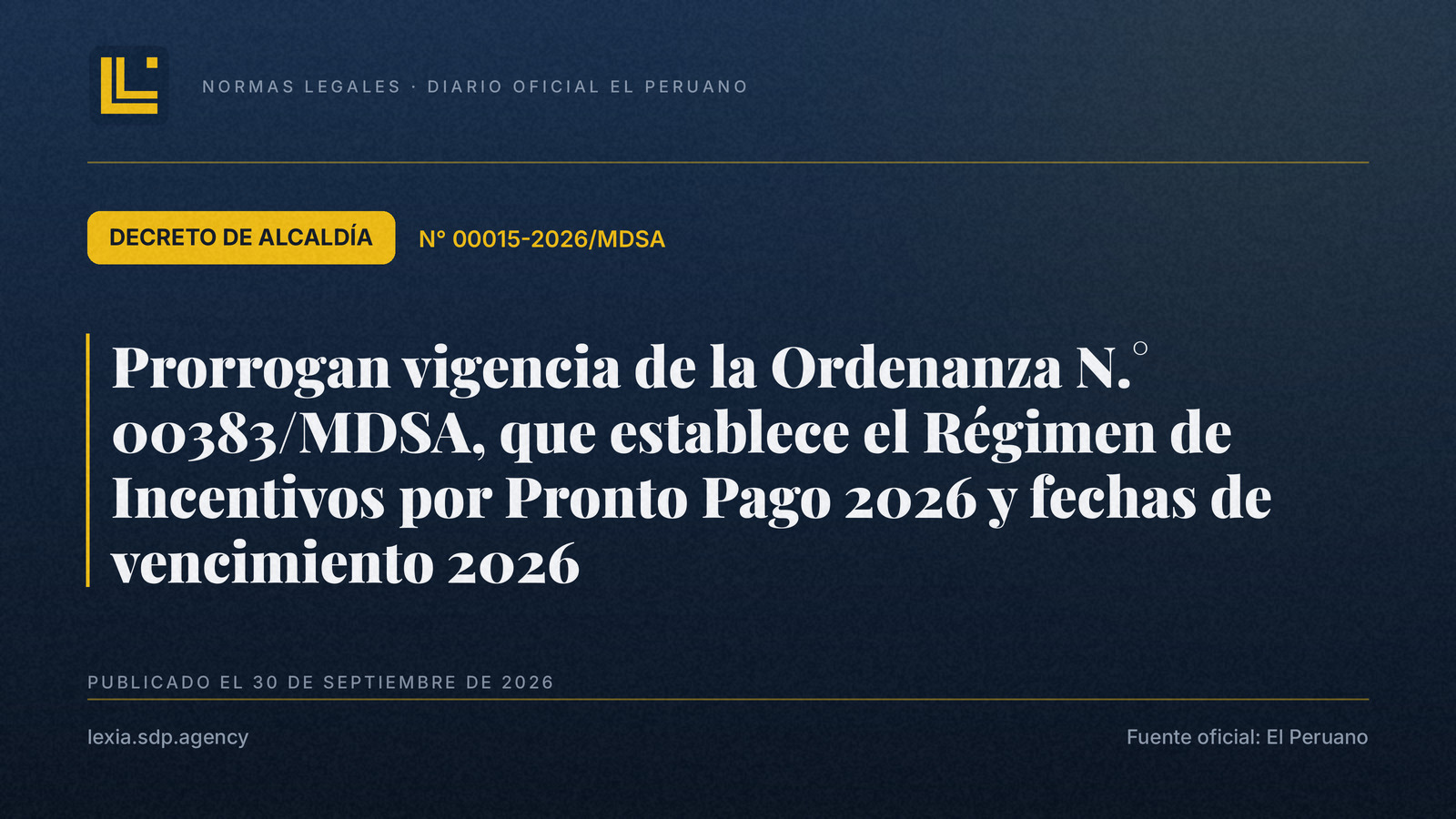 MDSA prorroga incentivos por pronto pago 2026