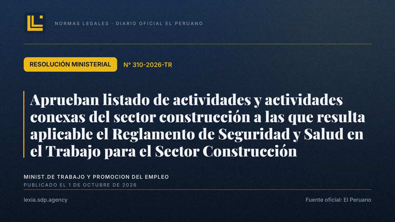 Construcción: nuevo listado oficial de actividades con SST específico