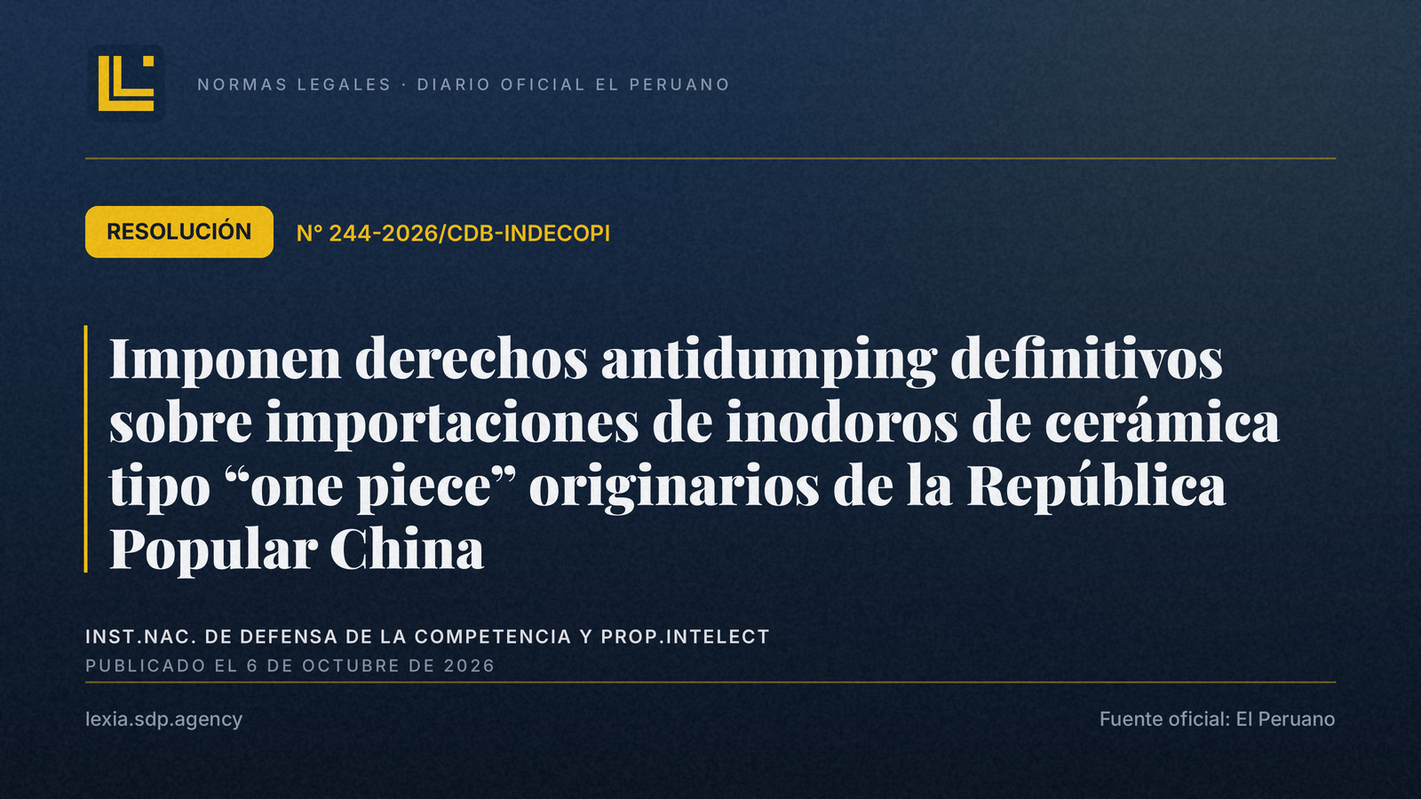 INDECOPI impone antidumping definitivo a inodoros cerámicos chinos