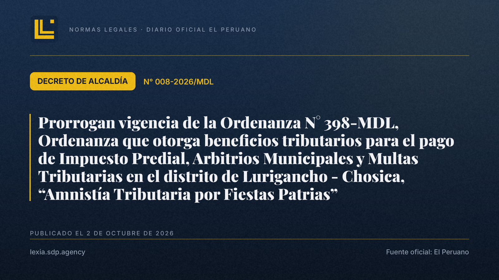 Lurigancho-Chosica prorroga su amnistía tributaria municipal